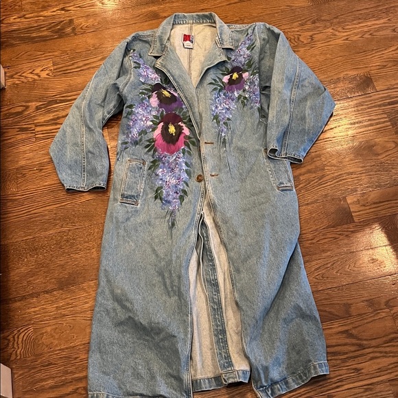 Sunbelt Jackets & Blazers - Sun Belt denim M/L Floral Denim Duster Coat handpainted